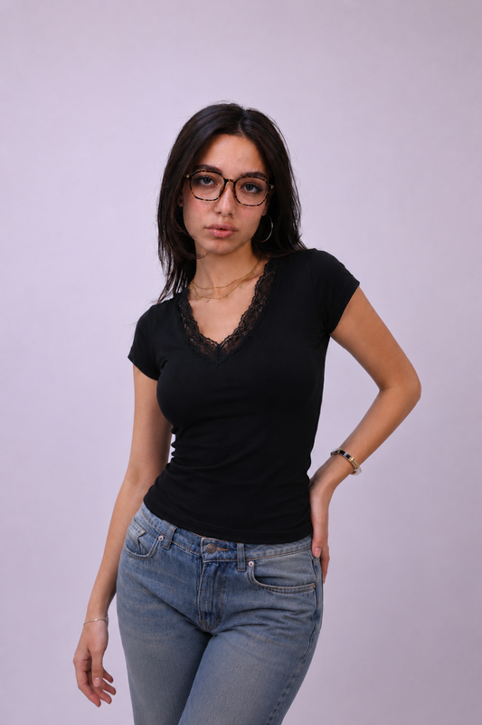 Lace Trim V-Neck Top