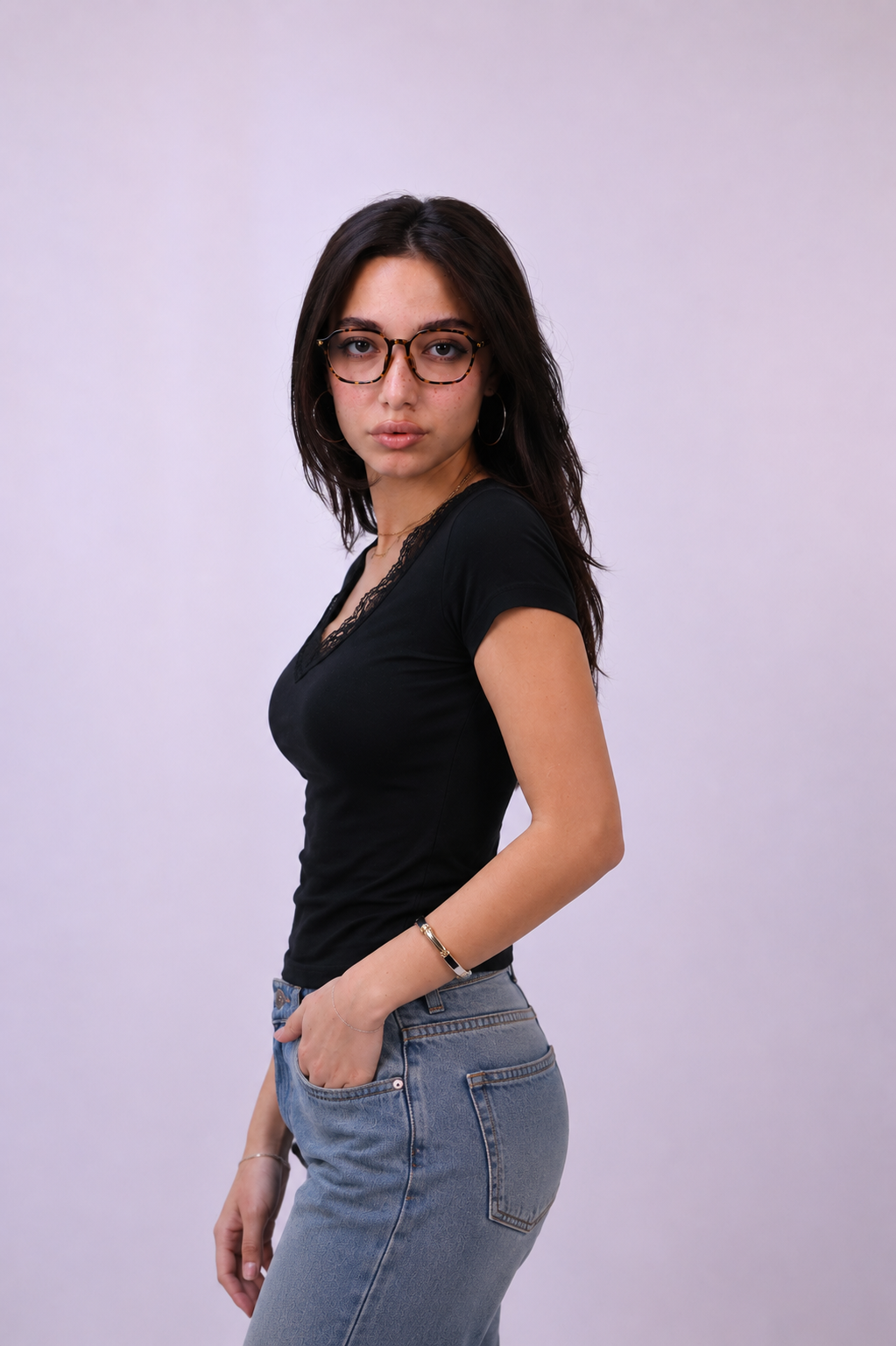 Lace Trim V-Neck Top